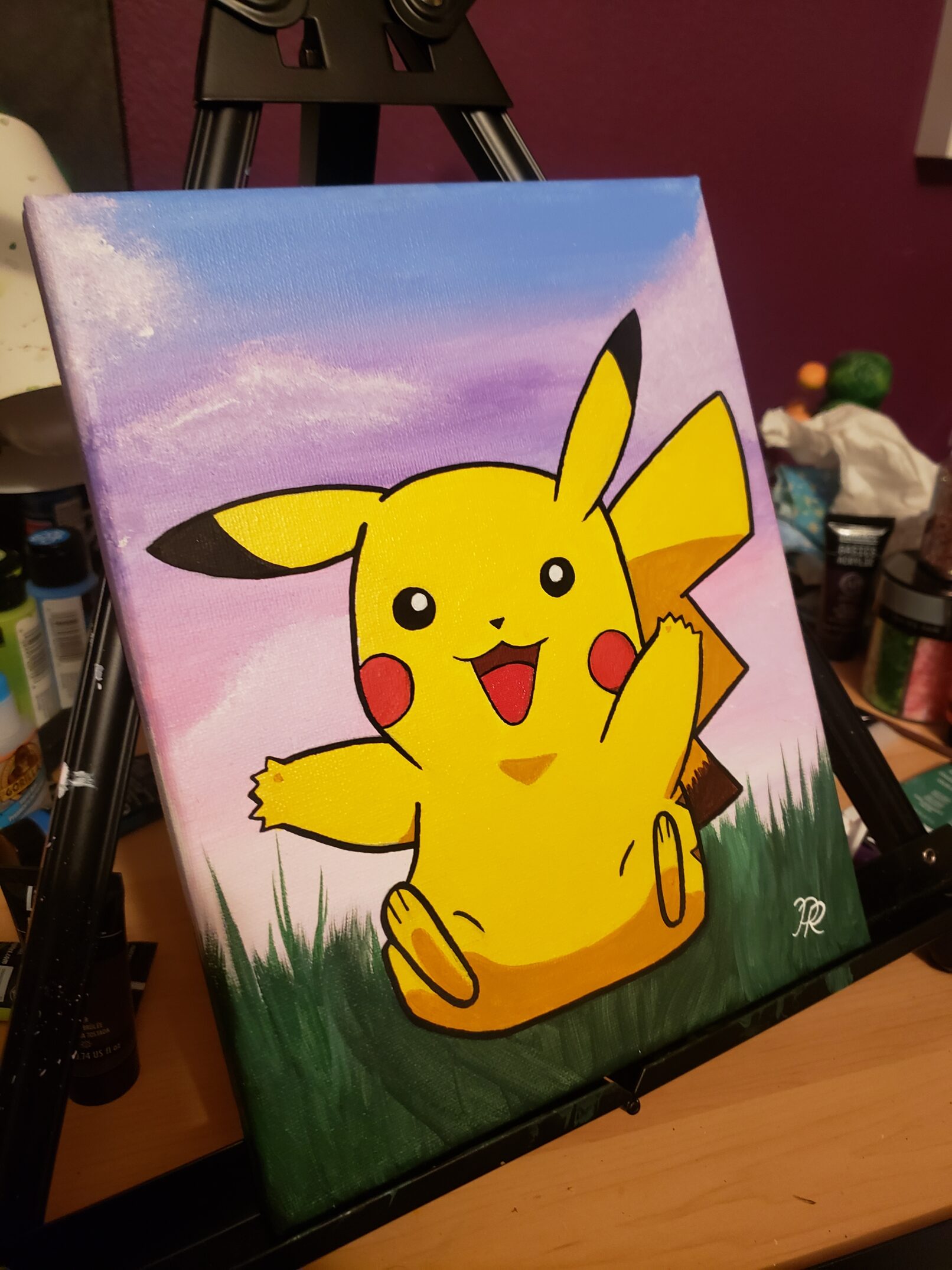 acrylic painting of the pokemon pikachu